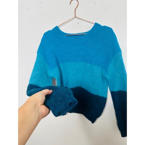 VEDA Blue Ombre Striped 100% Alpaca Wool Long Sleeve Ranch Road Sweater sz M - Picture 7 of 12